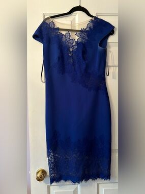 Tadashi Shoji Royal Blue Lace-Trim Midi Sheath Dress